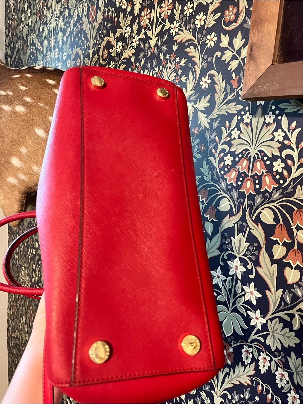 Michael Kors Red Saffiano Dome Satchel with Gold Charm - Picture 10 of 12